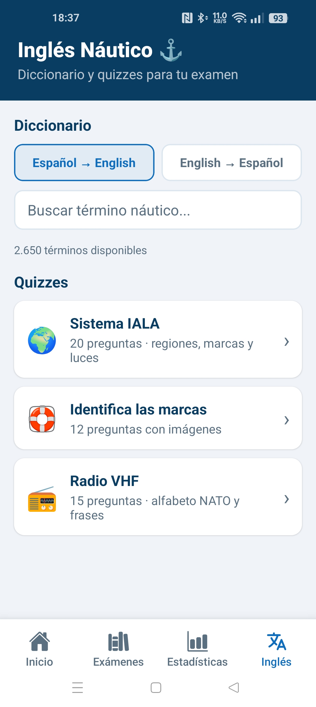 Inglés Náutico en la app SailVoyager