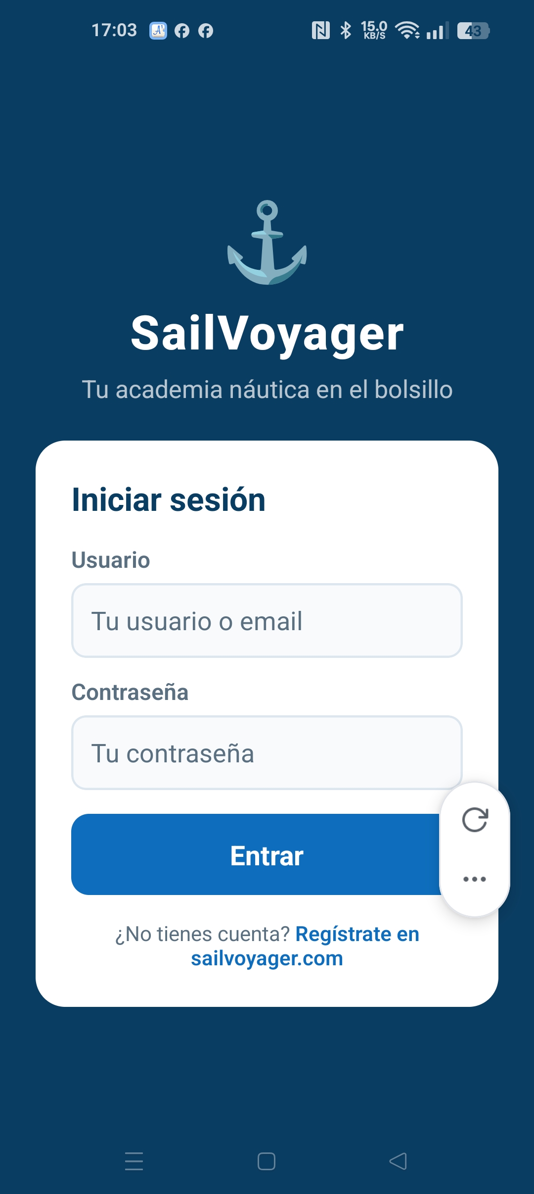 Login SailVoyager app