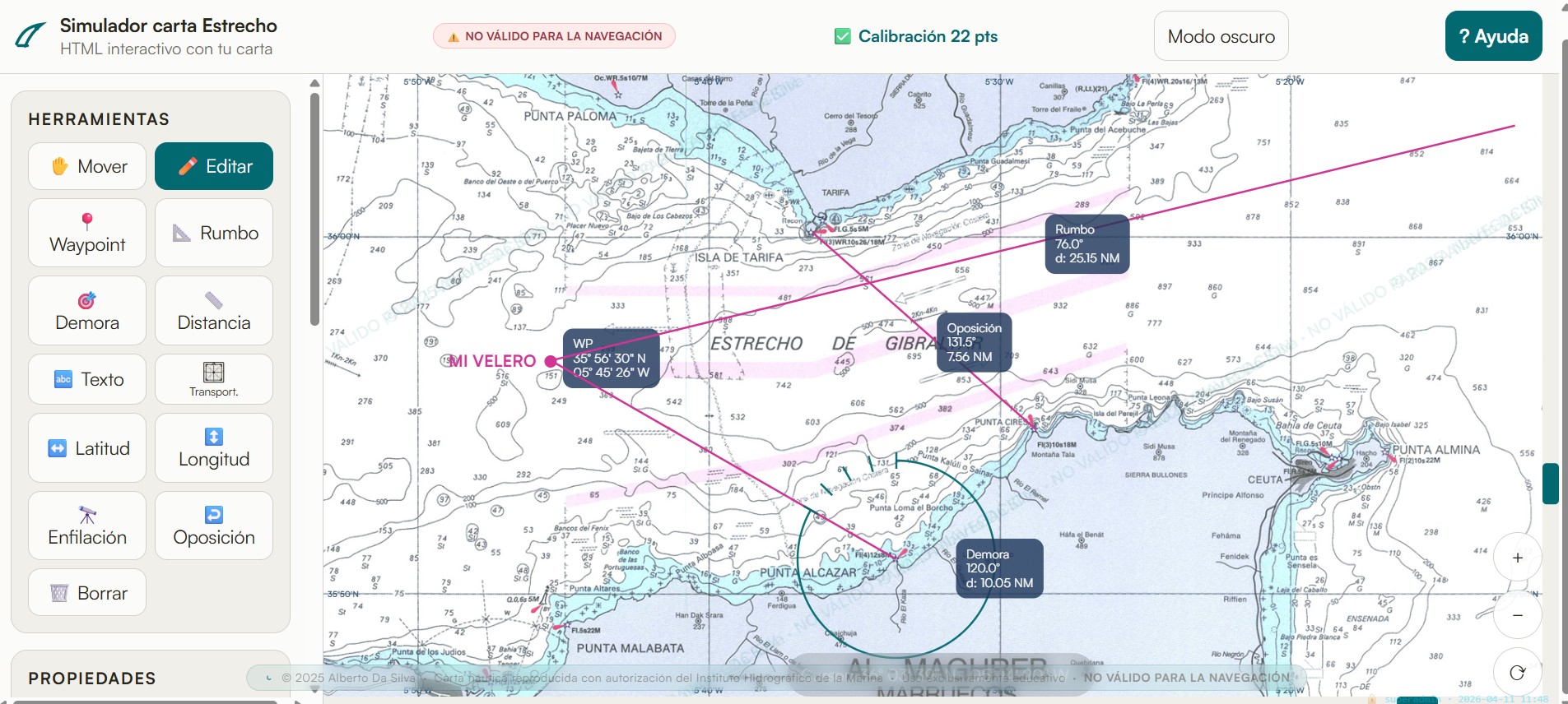 Simulador de carta náutica del Estrecho de Gibraltar