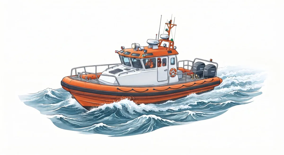 Embarcación de Salvamento Marítimo navegando a toda máquina con mar de fondo