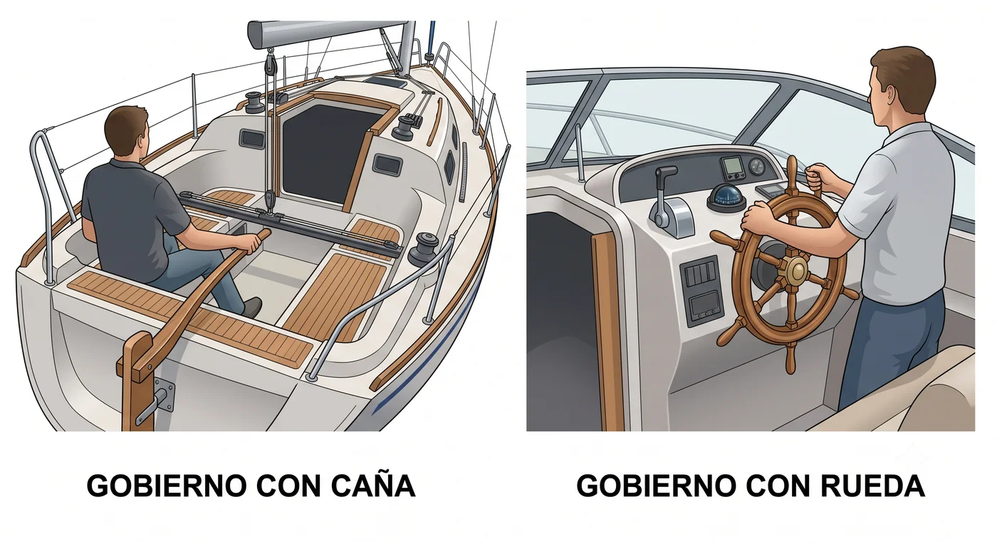 Comparativa de gobierno con caña y con rueda en dos embarcaciones de recreo