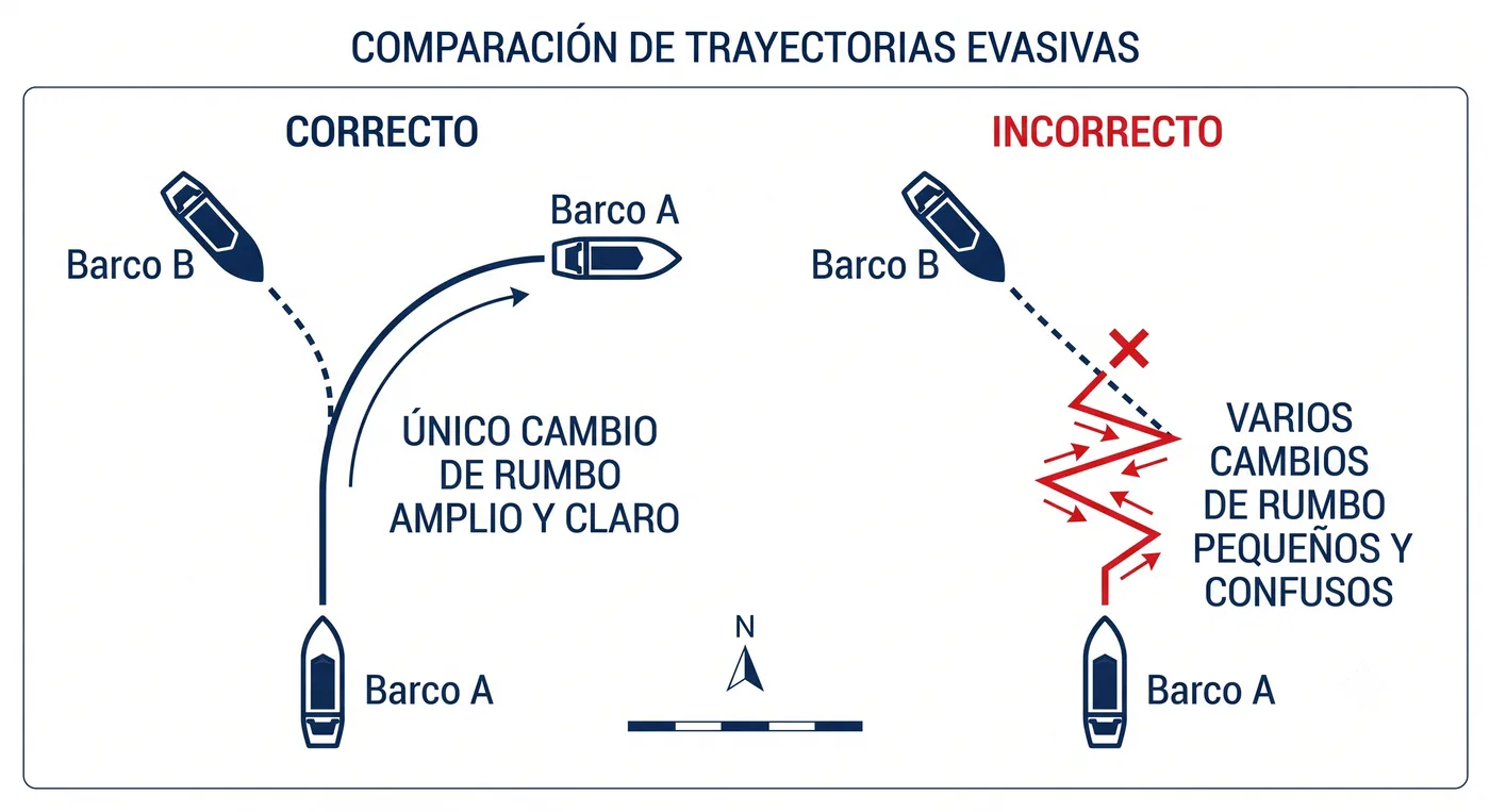 Comparativa de un cambio de rumbo amplio y claro frente a una sucesión de pequeños cambios confusos