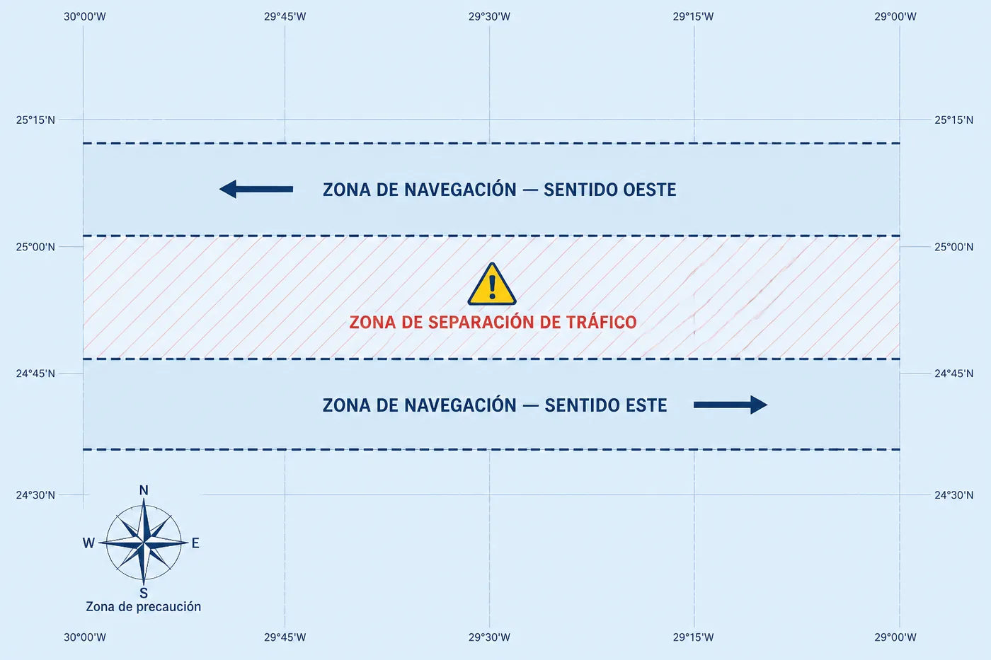 Diagrama de un dispositivo de separación de tráfico con dos vías de circulación y zona de separación central