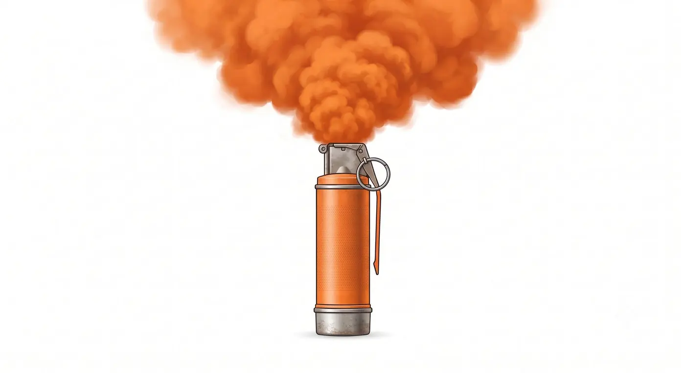 Bote fumígeno soltando humo naranja