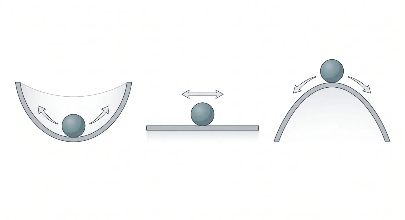 Los tres tipos de equilibrio: estable, indiferente e inestable