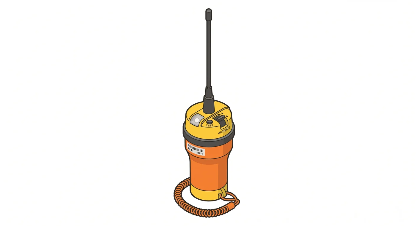 Radiobaliza de emergencia EPIRB, dispositivo naranja y amarillo con antena
