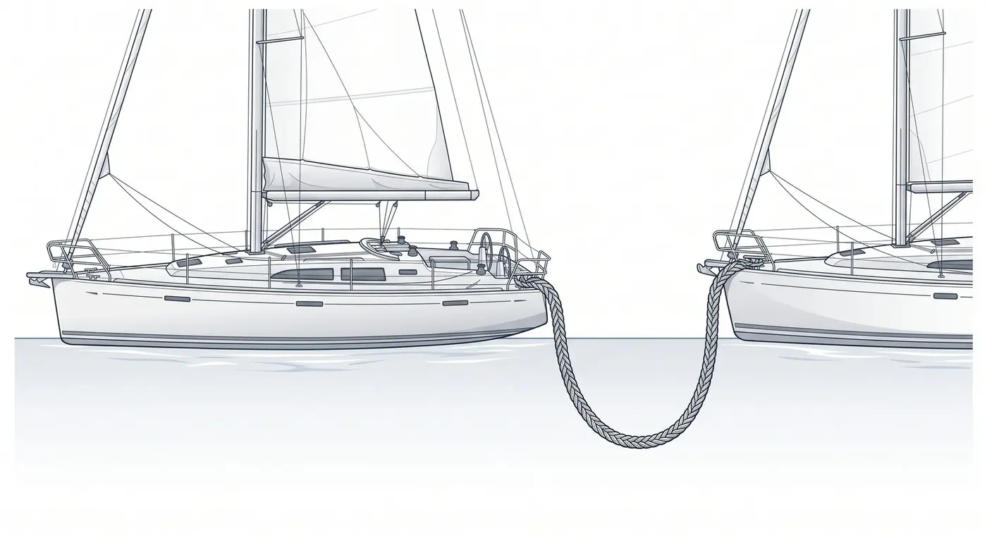Catenaria del remolque entre dos barcos, con la longitud ajustada al periodo de la ola